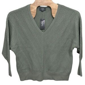 Belle by Belldini Green V Neck Long Sleeve chevron ribbed dolman Sweater Size 3X